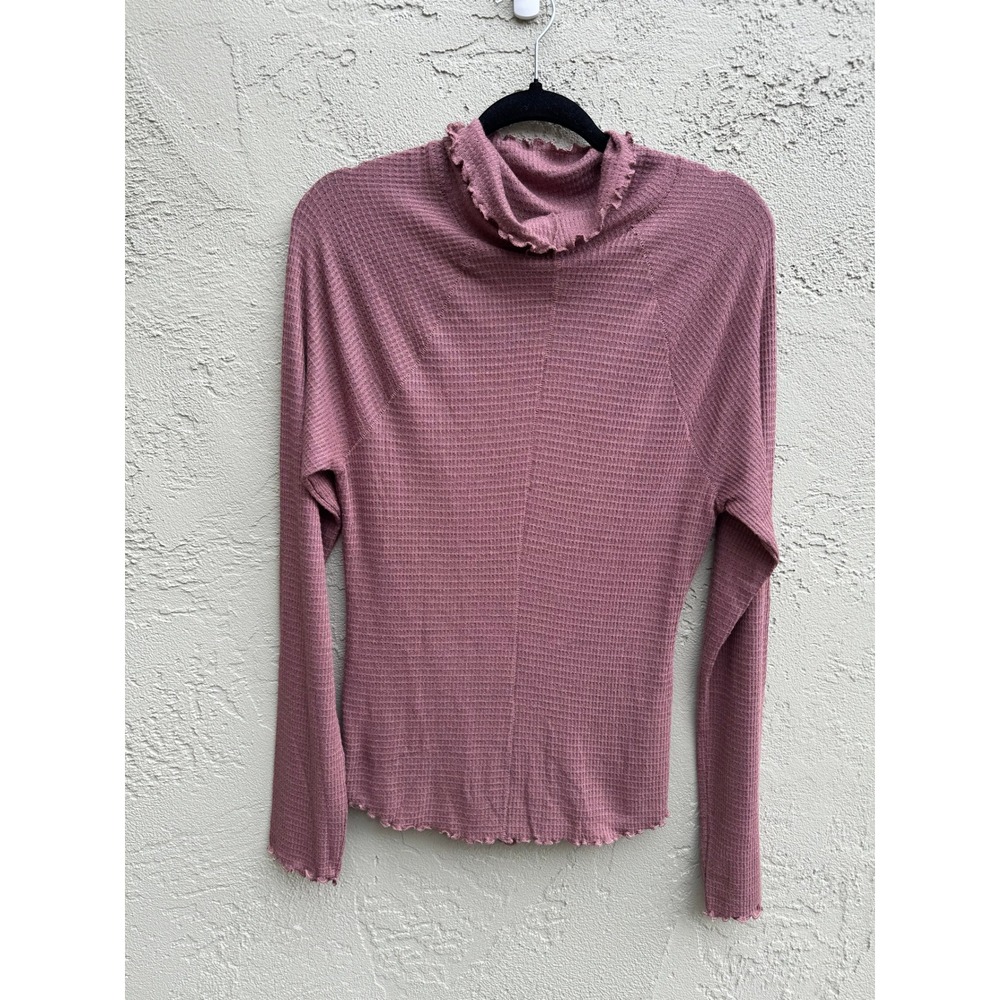 Free People Women Mauve Mock Neck Waffle Neck Ruffle Lightweight Feminine